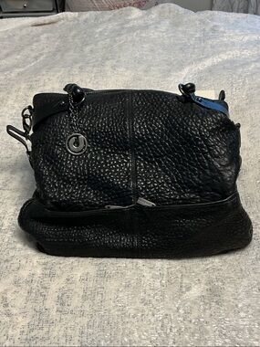 Charles Jourdan Black Leather Shoulder Bag with Braided Handle